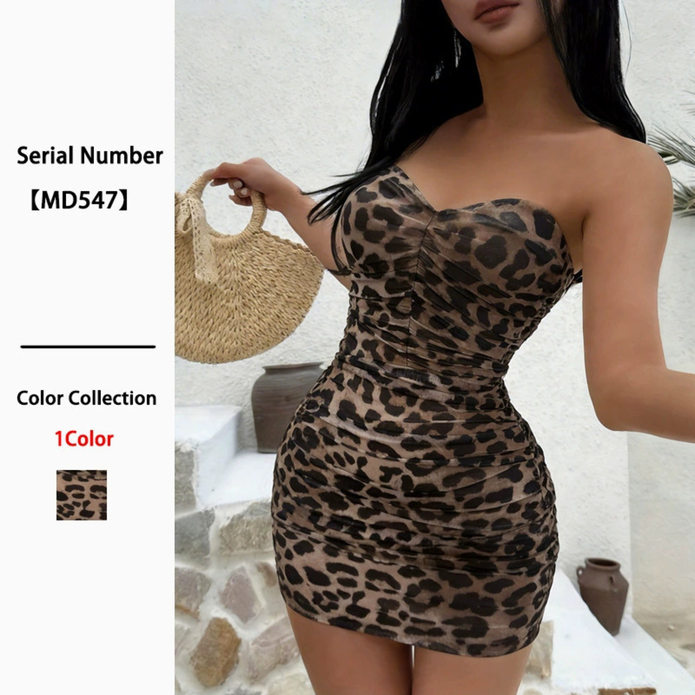 ZARA Sexy Leopard Print Strapless Bodycon Mini Party Dress for Women